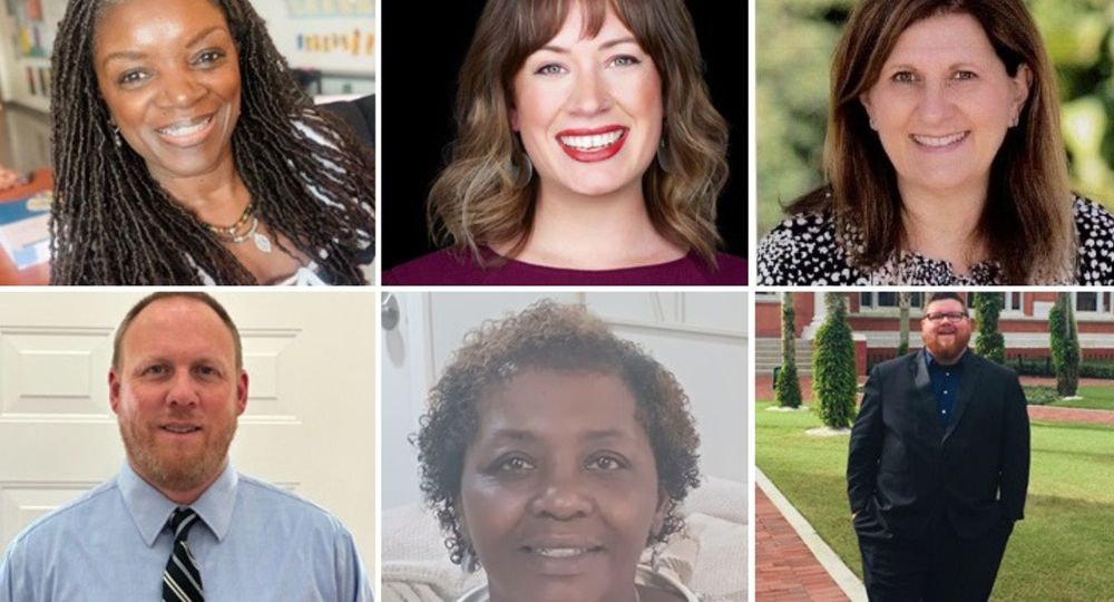 2024 ASC Cato Excellence in Teaching recipients (top row, from left) Franchone Bey, West Charlotte High; Kathryn Heinen, East Mecklenburg High; Constance Tina Heracklis, Gaston Day; (bottom row, from left) Greg Lekavich, Gaston Day; Alfreda Reynolds, Wilson STEM Academy; and Jonathan Welch, Gold Hill Middle.