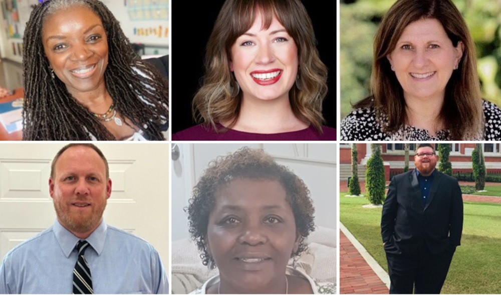 2024 ASC Cato Excellence in Teaching recipients (top row, from left) Franchone Bey, West Charlotte High; Kathryn Heinen, East Mecklenburg High; Constance Tina Heracklis, Gaston Day; (bottom row, from left) Greg Lekavich, Gaston Day; Alfreda Reynolds, Wilson STEM Academy; and Jonathan Welch, Gold Hill Middle.